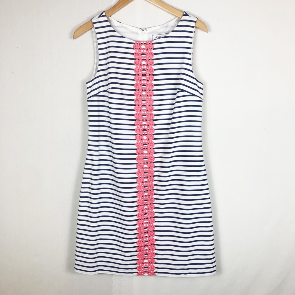 J Howard Sleeveless Stripe Shift Dress | White Blue Pink | Size 6